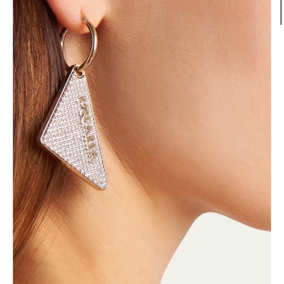 PRADA Crystal Logo Symbole gold Earring - Picture 1 of 3